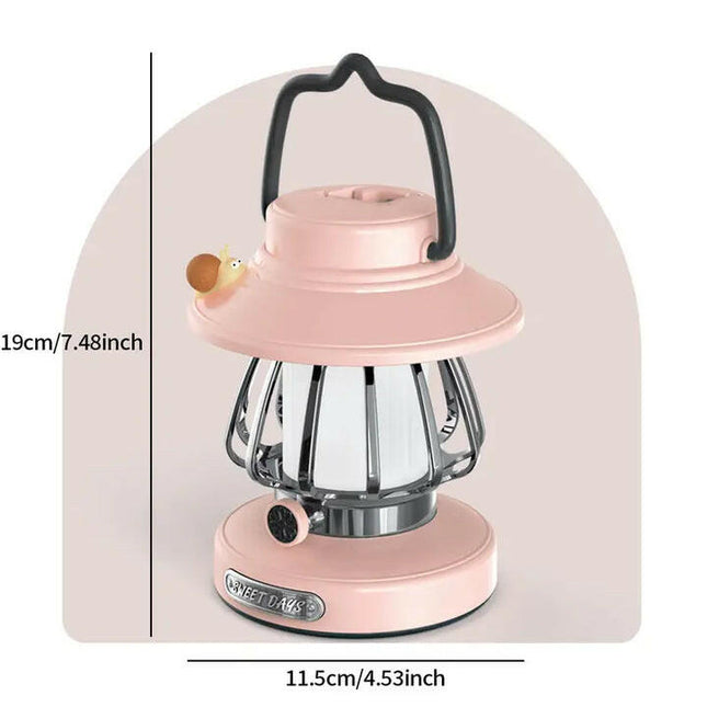 Green Retro Snail Night Light Portable Camping Lantern with Hook 3-Color Dimming.