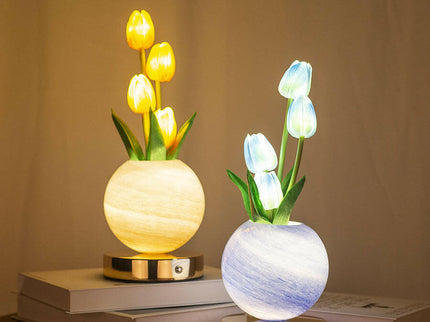Pink Tulip Night Light with Realistic Bouquet Dreamy Planet LED Mood Lamp for Bedroom Decor.