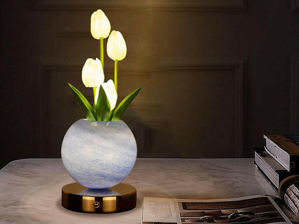 Pink Tulip Night Light with Realistic Bouquet Dreamy Planet LED Mood Lamp for Bedroom Decor.