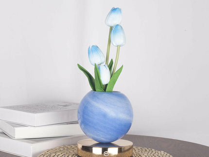 Blue Tulip Night Light with Realistic Bouquet - Dreamy Planet LED Mood Lamp for Bedroom Decor with 3-Color Touch Dimming.