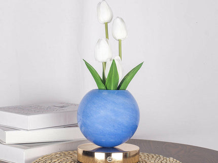 Blue And White Tulip Night Light with Realistic Bouquet - LED Mood Lamp for Bedroom Decor.