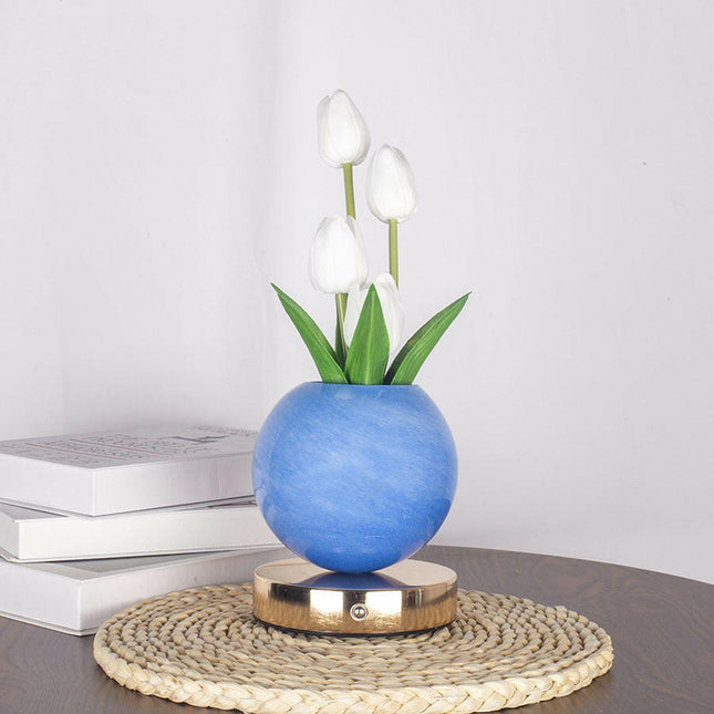 Blue And White Tulip Night Light with Realistic Bouquet - LED Mood Lamp for Bedroom Decor.