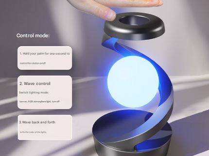 Grey-Black Modern Levitating LED Desk Lamp with Wireless Charger Spiral Atmosphere Light.