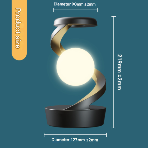 Grey-Black Modern Levitating LED Desk Lamp with Wireless Charger Spiral Atmosphere Light.