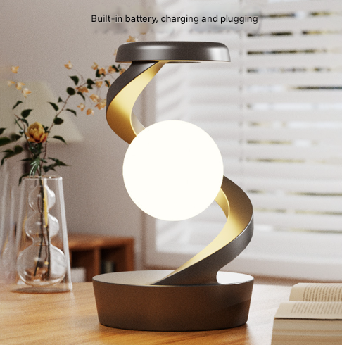 White Modern Levitating LED Desk Lamp with Wireless Phone Charger Spiral Atmosphere Light.