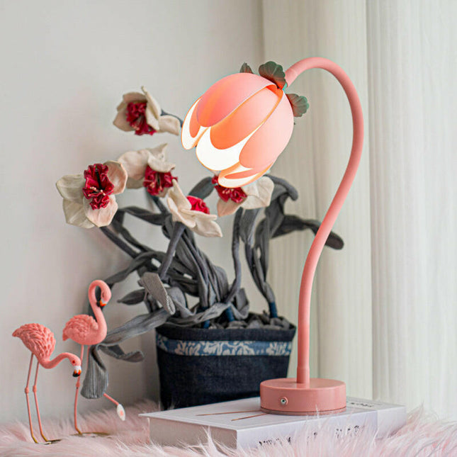 Pink LED Tulip Desk Lamp Flexible Gooseneck Decorative Flower Table Light.