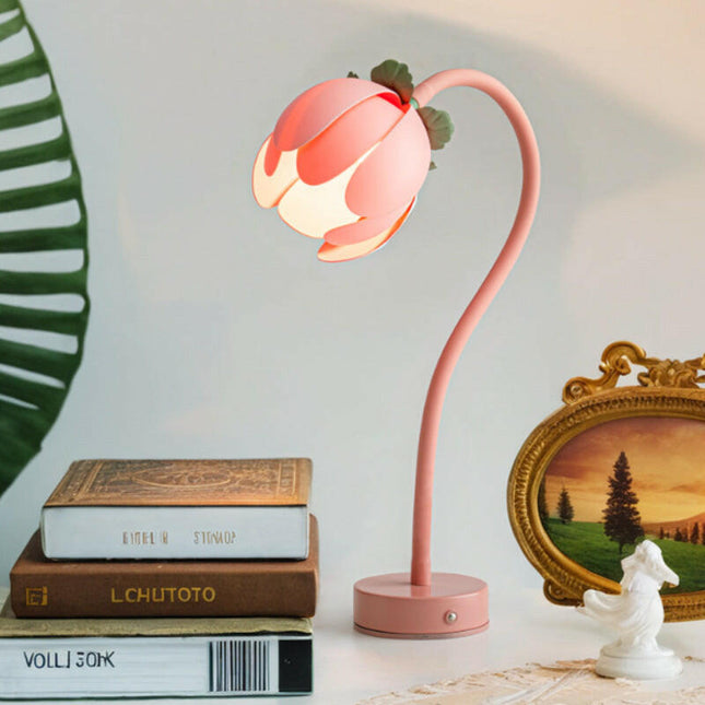 Pink LED Tulip Desk Lamp Flexible Gooseneck Decorative Flower Table Light.
