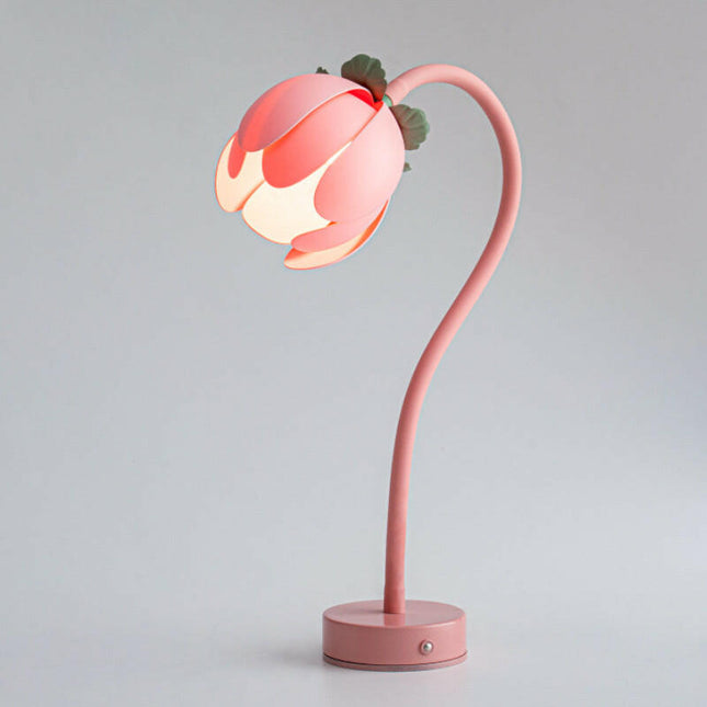 Pink LED Tulip Desk Lamp Flexible Gooseneck Decorative Flower Table Light.