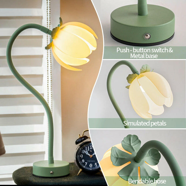 Pink LED Tulip Desk Lamp Flexible Gooseneck Decorative Flower Table Light.