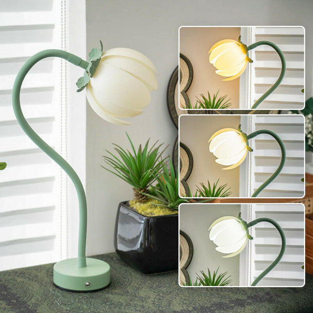 Pink LED Tulip Desk Lamp Flexible Gooseneck Decorative Flower Table Light.