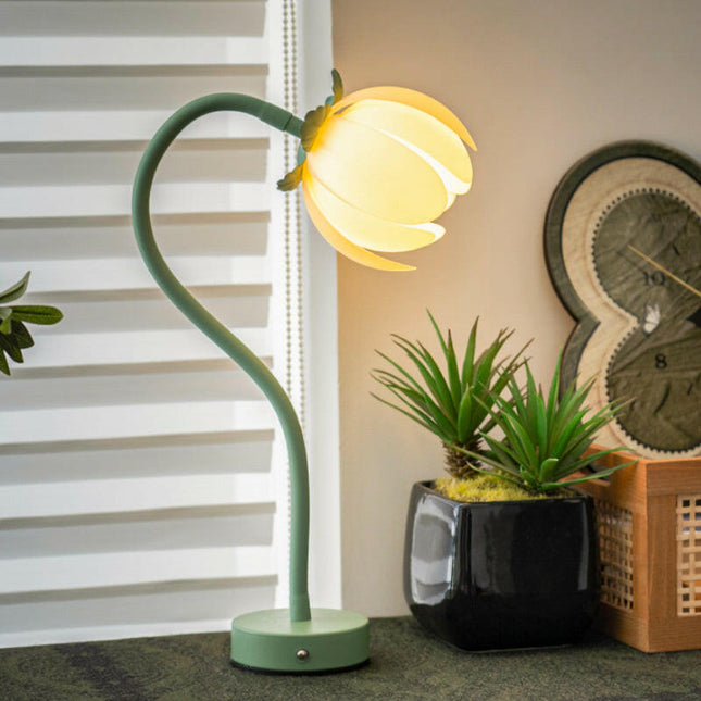 Green LED Tulip Desk Lamp Flexible Gooseneck Decorative Flower Light.