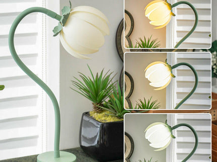 Green LED Tulip Desk Lamp Flexible Gooseneck Decorative Flower Light.