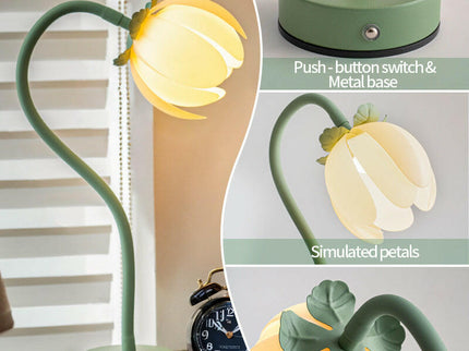 Green LED Tulip Desk Lamp Flexible Gooseneck Decorative Flower Light.