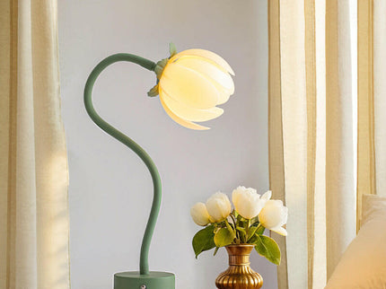 Green LED Tulip Desk Lamp Flexible Gooseneck Decorative Flower Light.