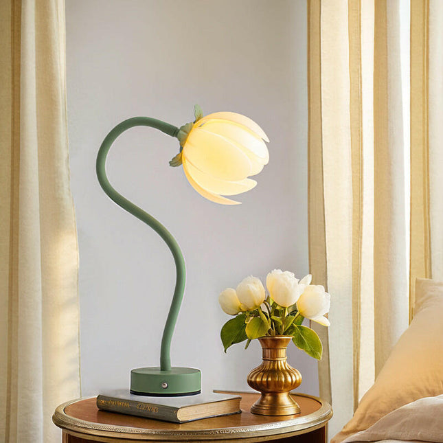 Green LED Tulip Desk Lamp Flexible Gooseneck Decorative Flower Light.
