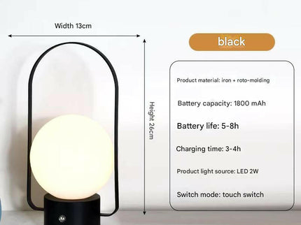 Black Portable Rechargeable LED Lantern Lamp Touch Control 3-Color Dimmable Desk Light.