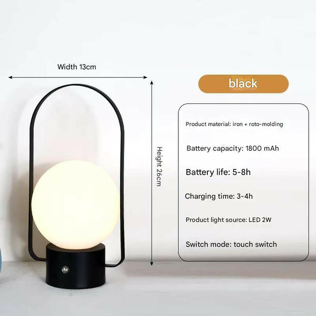 Black Portable Rechargeable LED Lantern Lamp Touch Control 3-Color Dimmable Desk Light.