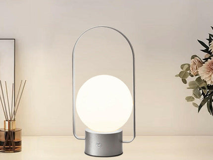 Silver Portable Rechargeable LED Lantern Lamp Touch Control 3-Color Dimmable Desk Light.