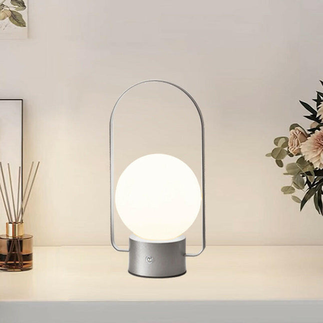 Silver Portable Rechargeable LED Lantern Lamp Touch Control 3-Color Dimmable Desk Light.