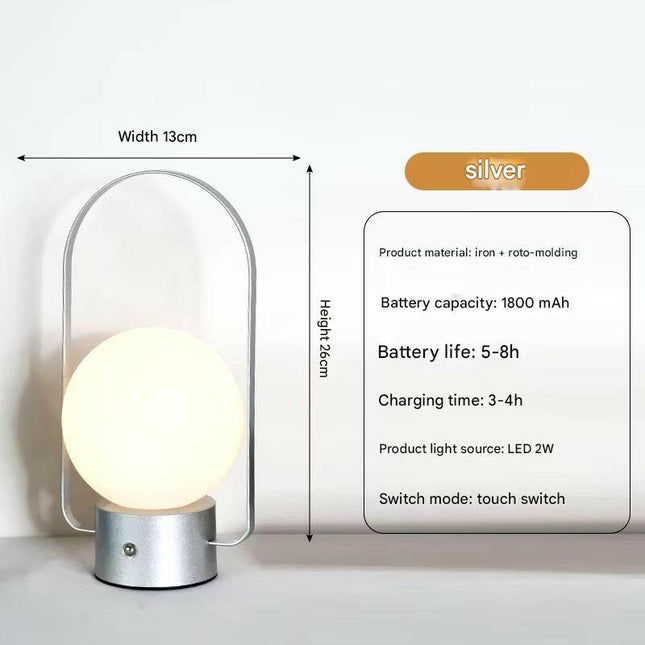 Silver Portable Rechargeable LED Lantern Lamp Touch Control 3-Color Dimmable Desk Light.