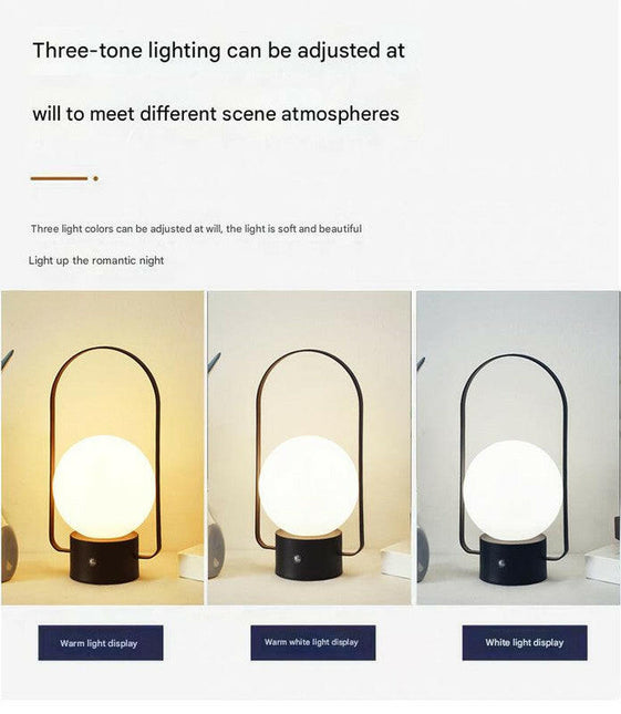 White Portable Rechargeable LED Lantern Lamp Touch Control 3-Color Dimmable Desk Light.