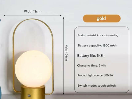 Gold Portable Rechargeable LED Lantern Lamp Touch Control 3-Color Dimmable Desk Light.