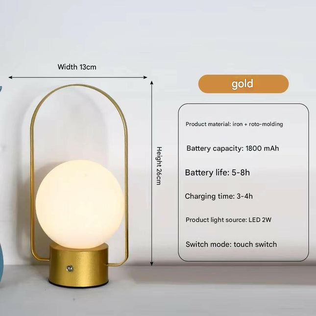 Gold Portable Rechargeable LED Lantern Lamp Touch Control 3-Color Dimmable Desk Light.