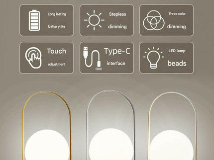 Gold Portable Rechargeable LED Lantern Lamp Touch Control 3-Color Dimmable Desk Light.