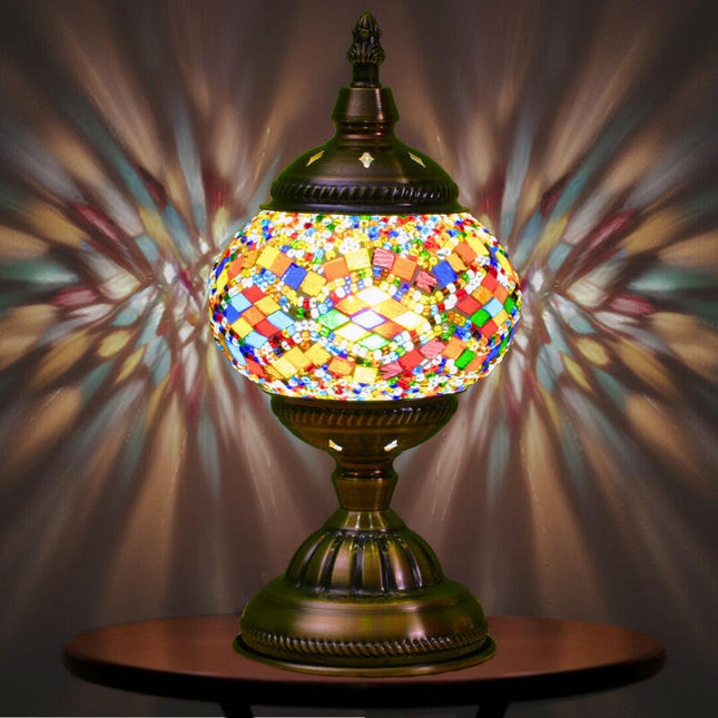 Colorful Exotic Mosaic Table Lamp Handmade Turkish Moroccan Style 3-Color LED.