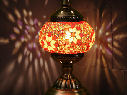 Red Exotic Mosaic Table Lamp Handmade Turkish Moroccan Style 3-Color LED.