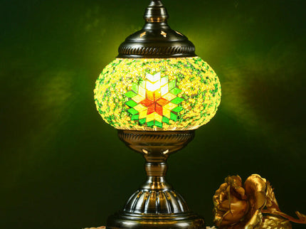 Green Exotic Mosaic Table Lamp Handmade Turkish Moroccan Style 3-Color LED.