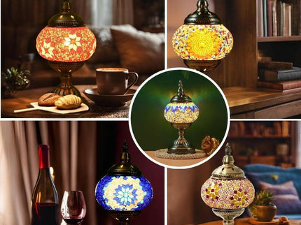 Sunflower Exotic Mosaic Table Lamp Handmade Turkish Moroccan Style 3-Color LED.