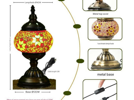 Sunflower Exotic Mosaic Table Lamp Handmade Turkish Moroccan Style 3-Color LED.