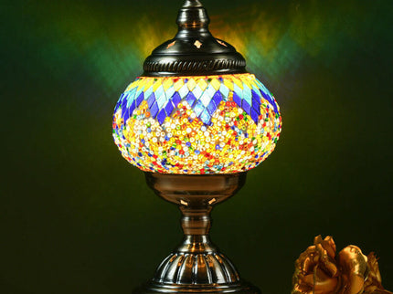 Blue Prism Exotic Mosaic Table Lamp Handmade Turkish Moroccan Style 3-Color LED.
