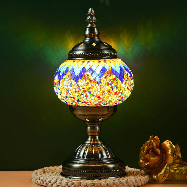 Blue Prism Exotic Mosaic Table Lamp Handmade Turkish Moroccan Style 3-Color LED.