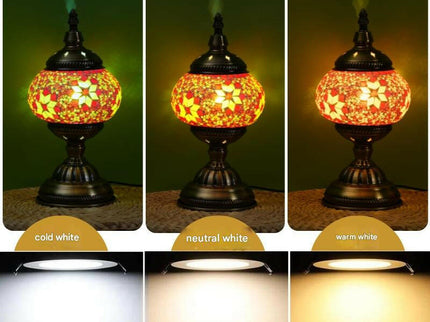 Blue Prism Exotic Mosaic Table Lamp Handmade Turkish Moroccan Style 3-Color LED.