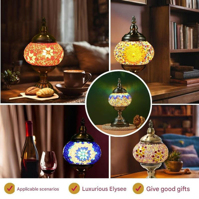 Blue Prism Exotic Mosaic Table Lamp Handmade Turkish Moroccan Style 3-Color LED.