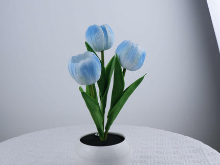 Blue Charging Model Artificial Tulip Bouquet LED Light Ceramic Pot Desk Lamp.