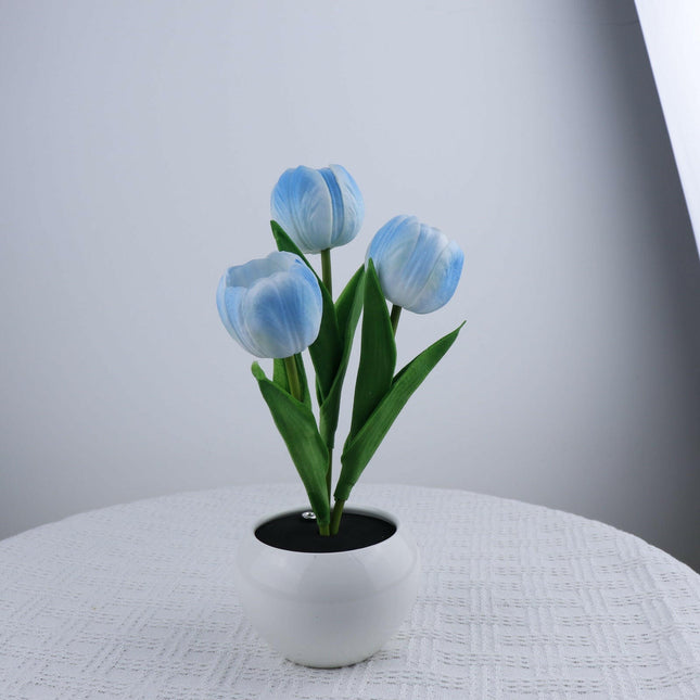 Blue Charging Model Artificial Tulip Bouquet LED Light Ceramic Pot Desk Lamp.