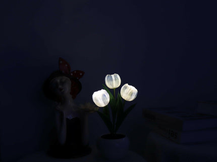 Blue Charging Model Artificial Tulip Bouquet LED Light Ceramic Pot Desk Lamp.
