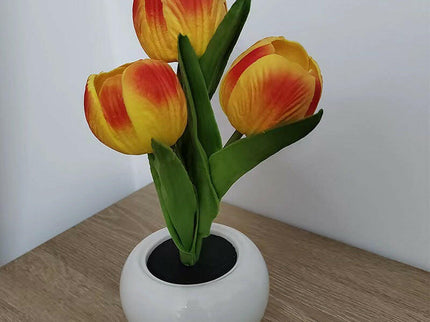 Orange Charging Model Artificial Tulip Bouquet LED Light Ceramic Pot Desk Lamp.