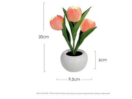 Orange Charging Model Artificial Tulip Bouquet LED Light Ceramic Pot Desk Lamp.