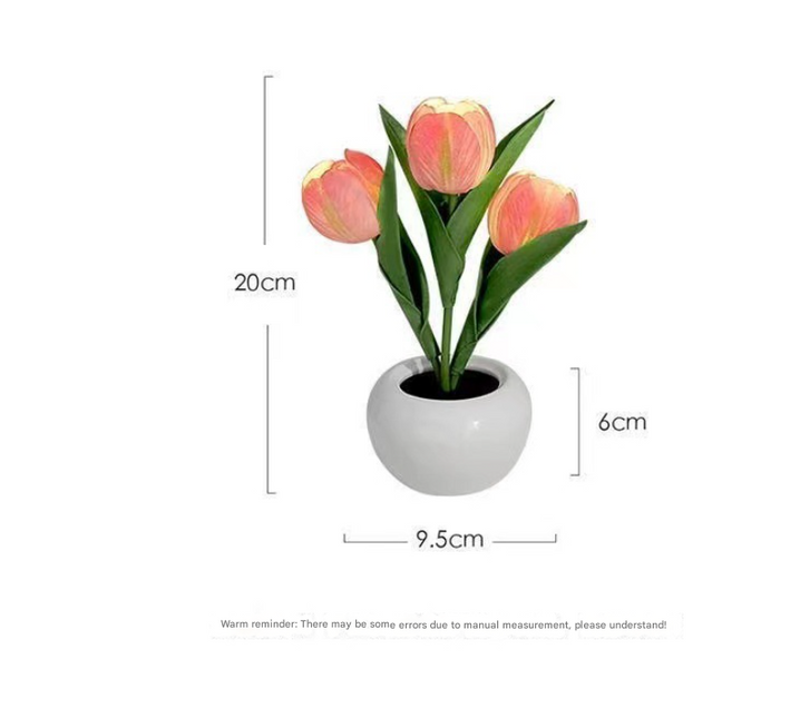 Orange Charging Model Artificial Tulip Bouquet LED Light Ceramic Pot Desk Lamp.