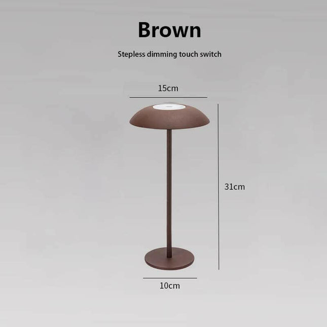 Brown Minimalist Rechargeable LED Touch Table Lamp 3-Color Dimming Metal Desk Light.