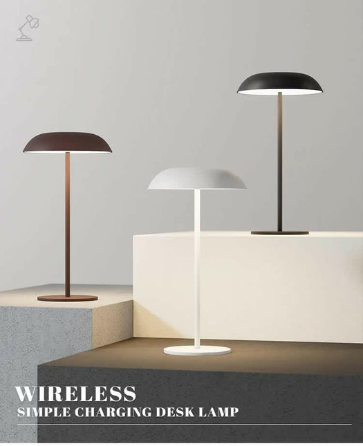 Brown Minimalist Rechargeable LED Touch Table Lamp 3-Color Dimming Metal Desk Light.