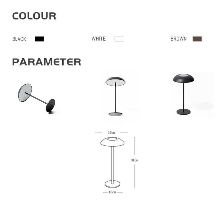 Brown Minimalist Rechargeable LED Touch Table Lamp 3-Color Dimming Metal Desk Light.