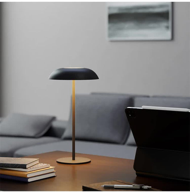 Brown Minimalist Rechargeable LED Touch Table Lamp - 3-Color Stepless Dimming Metal Desk Light