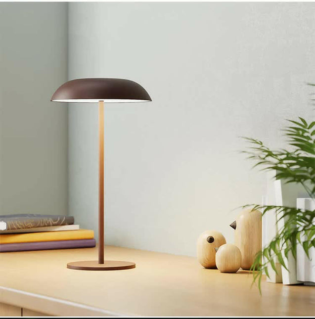 Brown Minimalist Rechargeable LED Touch Table Lamp 3-Color Dimming Metal Desk Light.