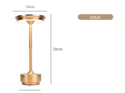 Gold Elegant Aluminum Alloy Rechargeable LED Touch Lamp - 3-Color Dimmable Cordless Table Light.