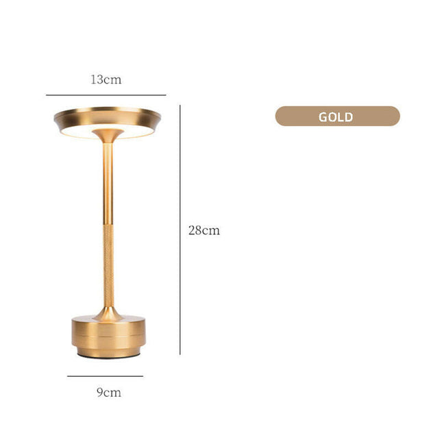 Gold Elegant Aluminum Alloy Rechargeable LED Touch Lamp - 3-Color Dimmable Cordless Table Light.